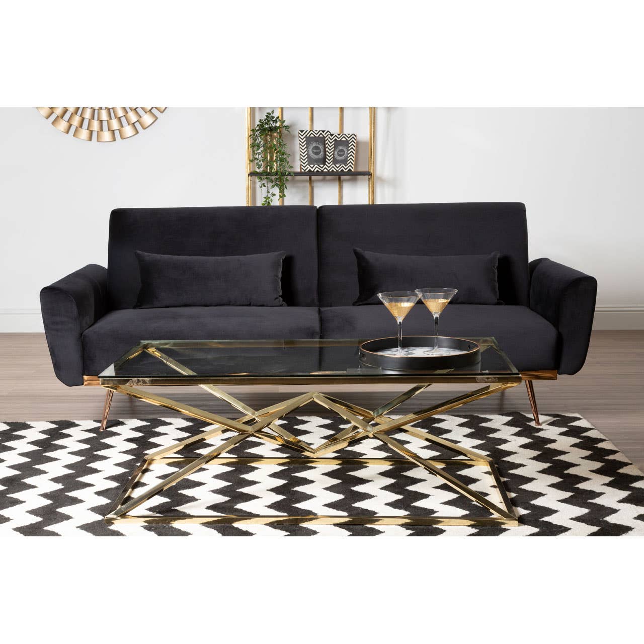 Hatton Black Velvet Sofa Bed