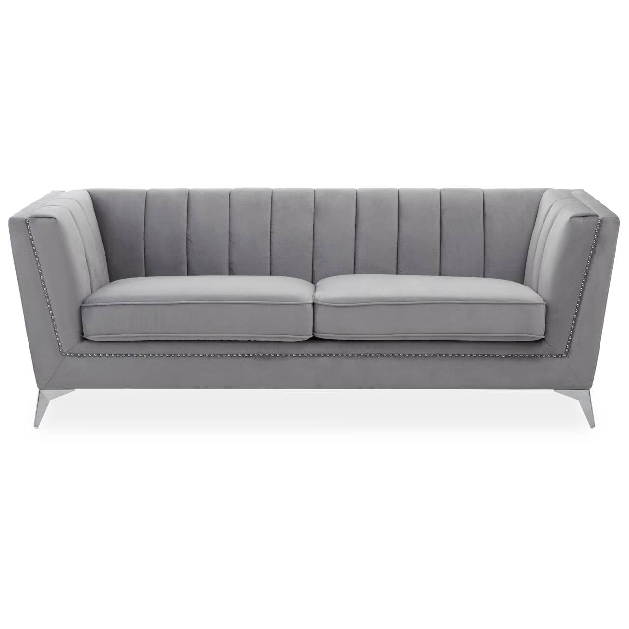 Hansa Three Seat Grey Velvet Sofa