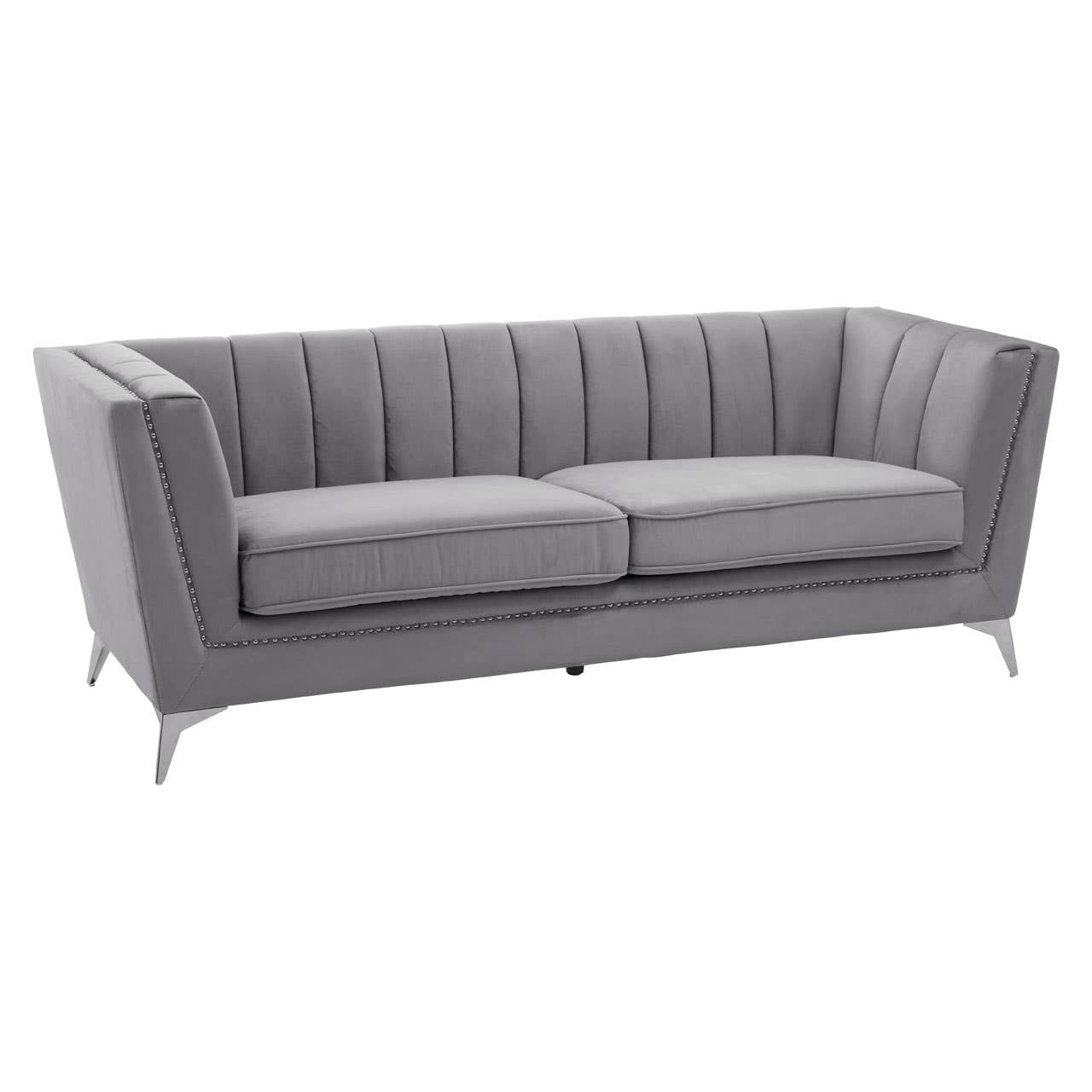 Hansa Three Seat Grey Velvet Sofa