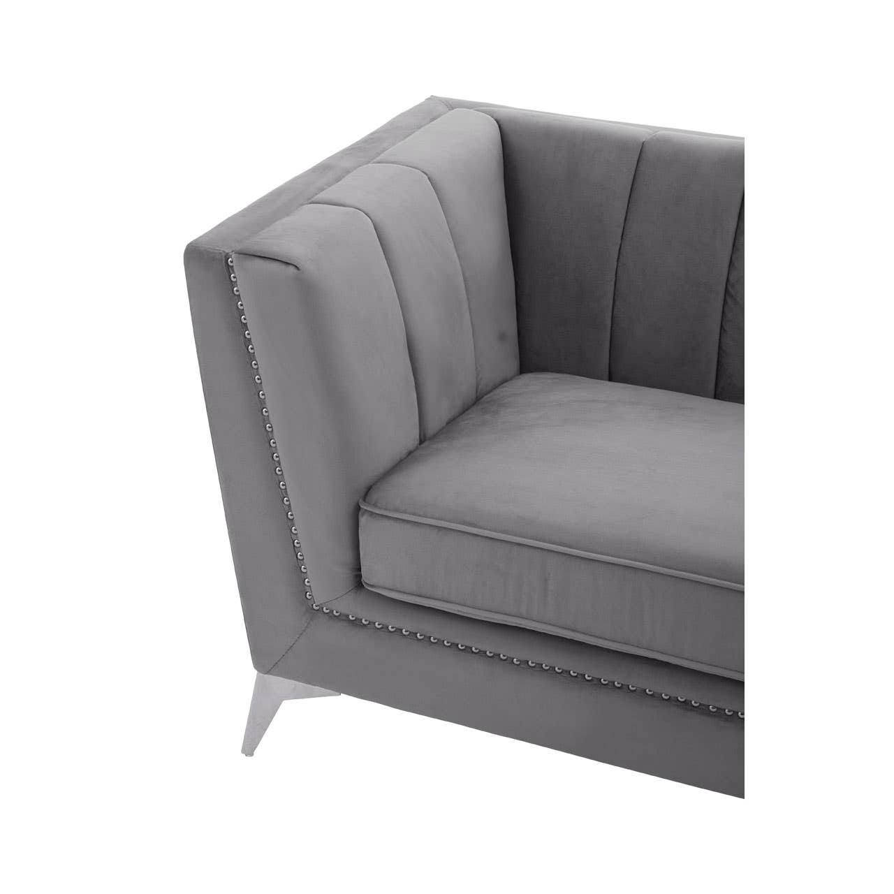 Hansa Three Seat Grey Velvet Sofa