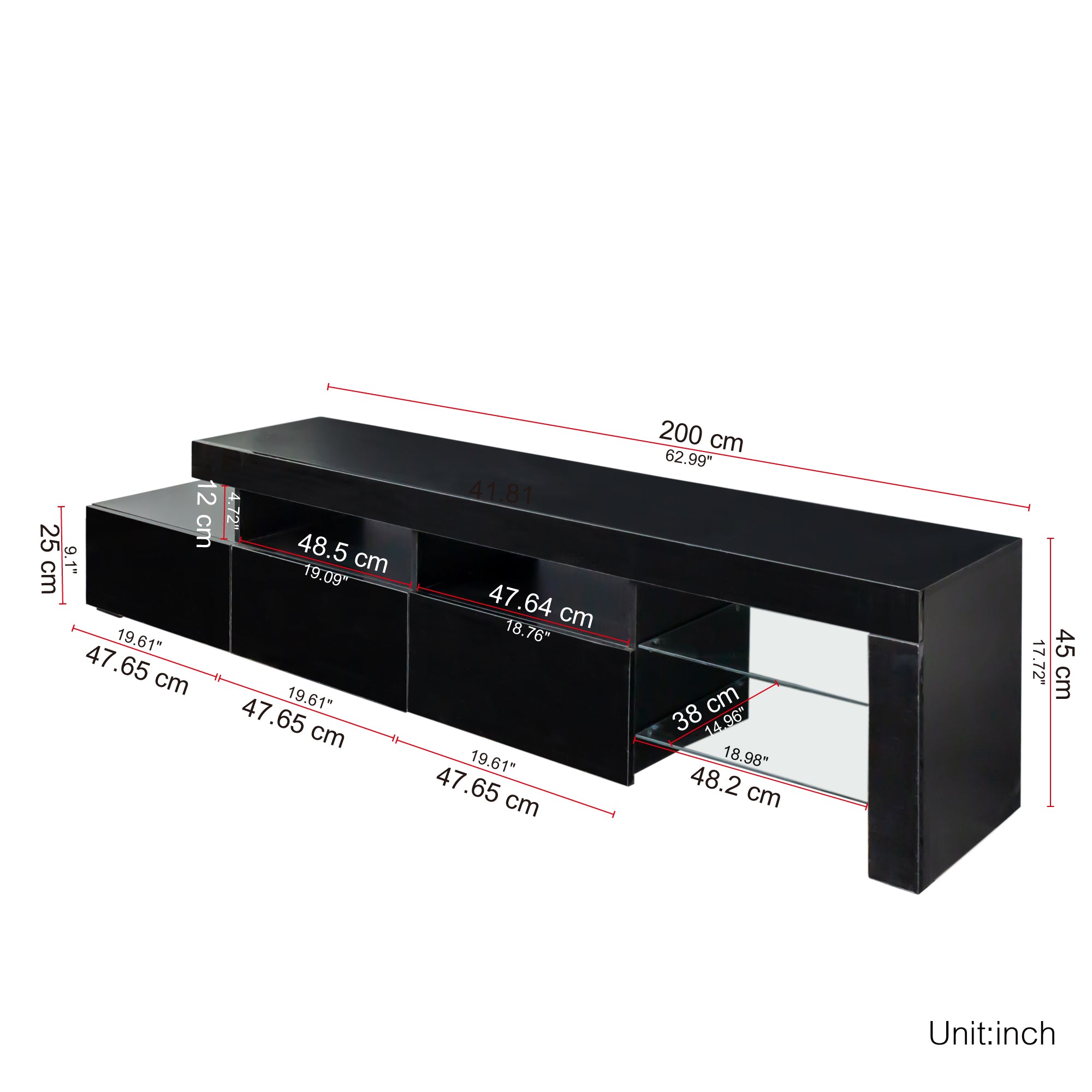 Onyx Ovation Black Gloss Tv stand With LED Lighting