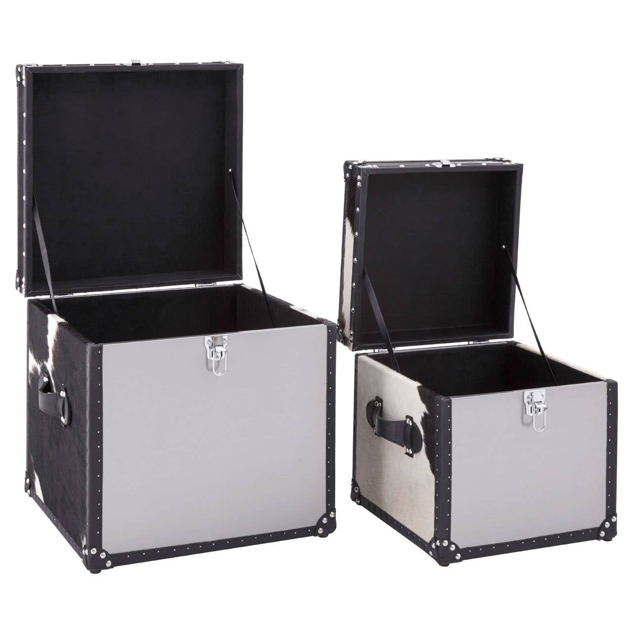 Black/white Genuine Cowhide Storage Trunk Set