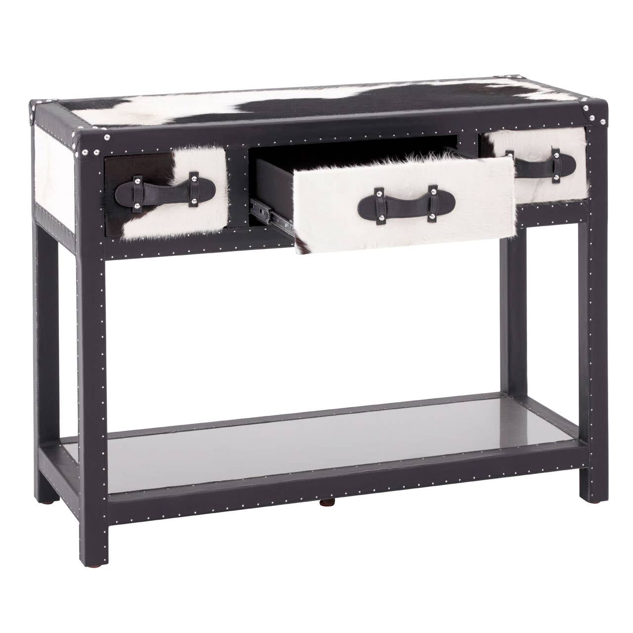 Black/white Genuine Cowhide 3 Drawer Table