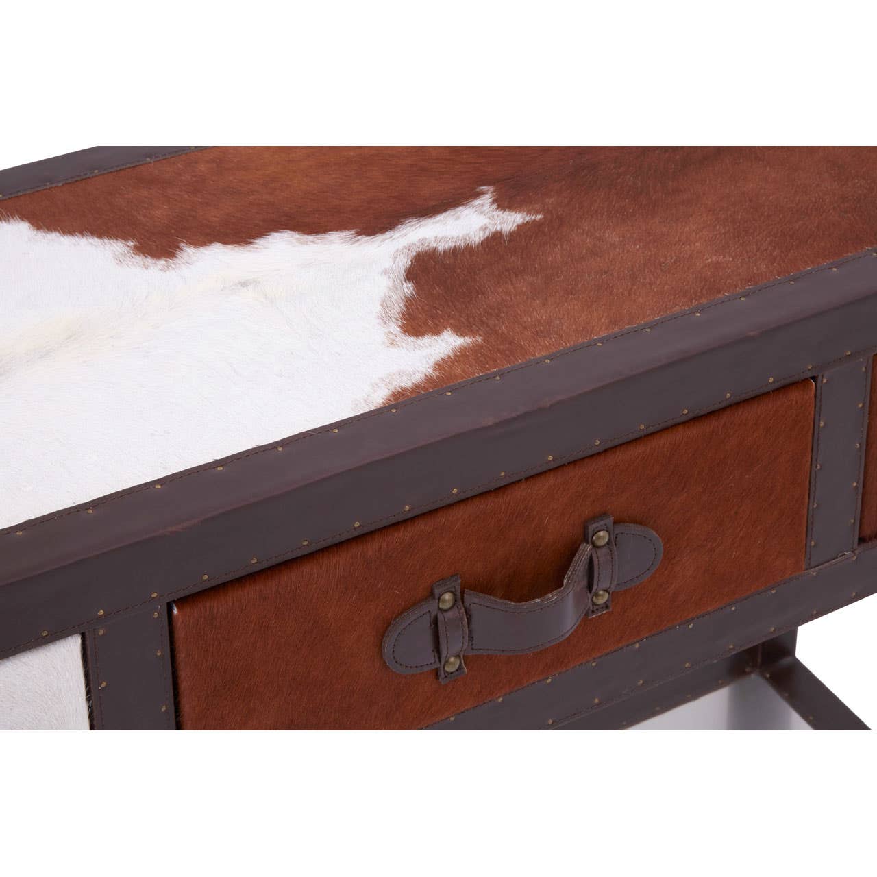 Brown/white Genuine Cowhide 3 Drawer Table