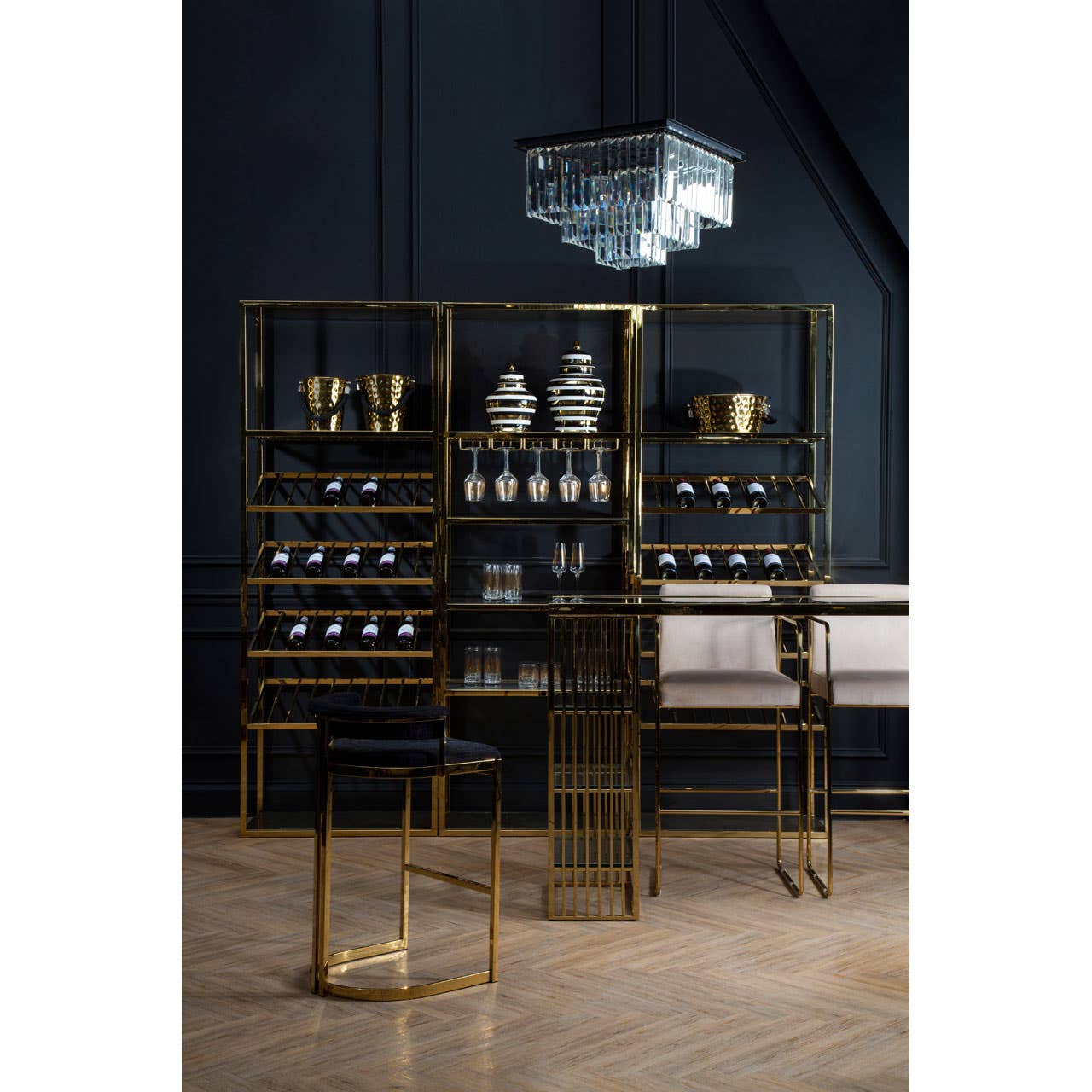 Piermont Gold Bar Shelf Unit With Glass Rack