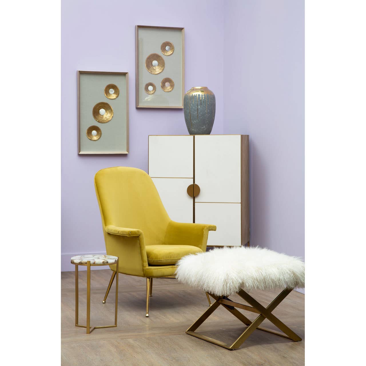 Anafi White Sheepskin Stool