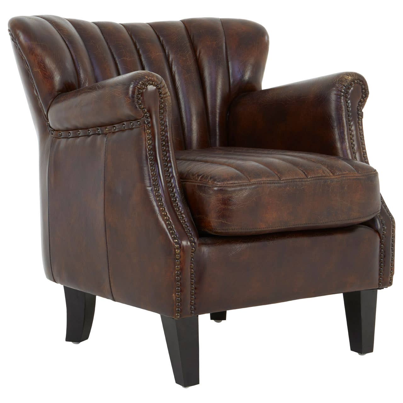 VICTOR WINGED BROWN LEATHER ARMCHAIR