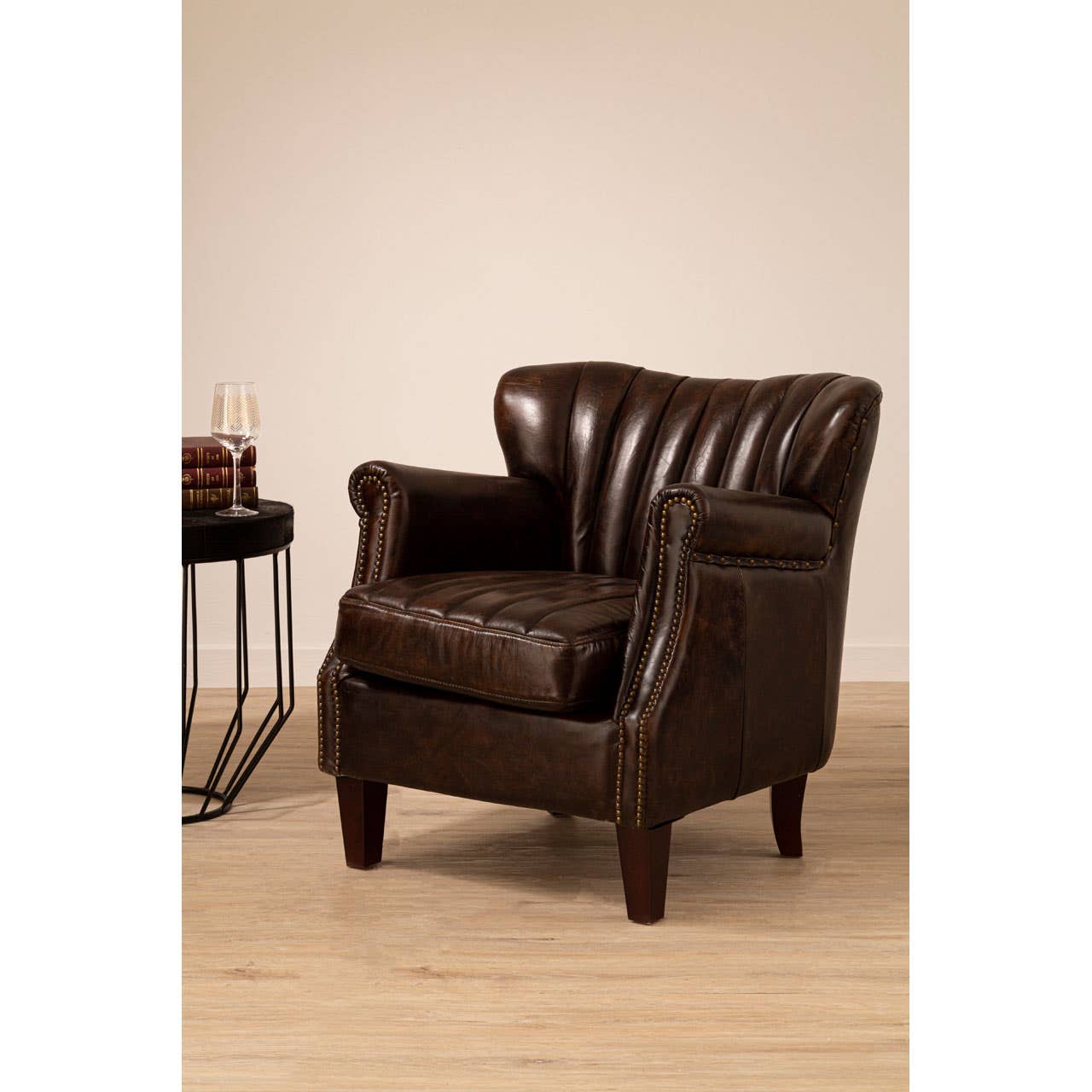 VICTOR WINGED BROWN LEATHER ARMCHAIR